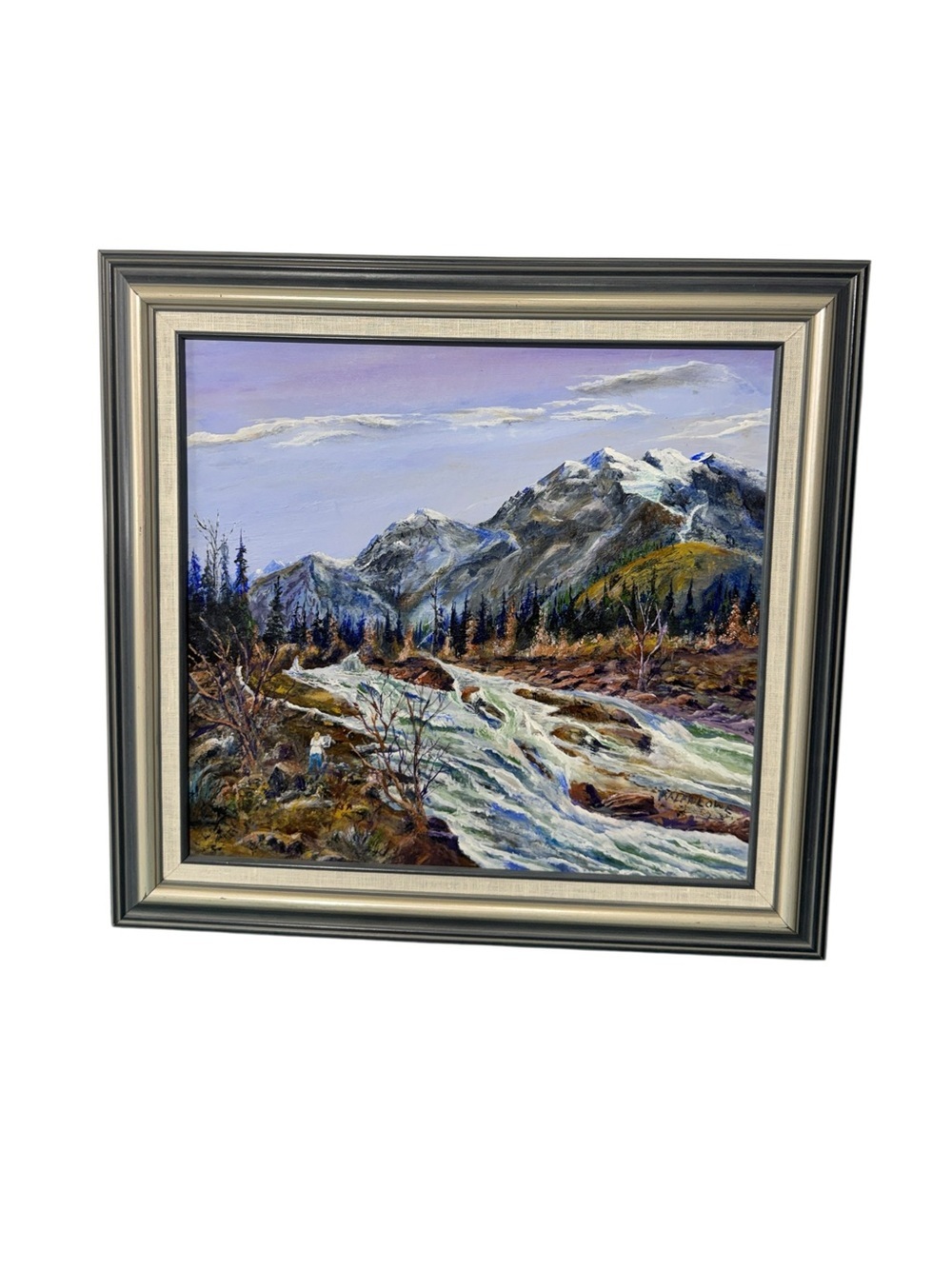 Original Mountain River Landscape Painting Signed Ralph Lowe Framed Oil/Acrylic